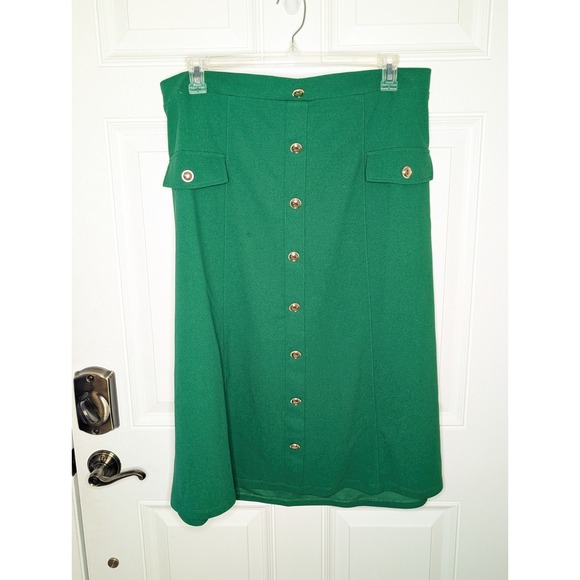 Ashley Stewart Women's Size 18 Gold Button Front A-Line Midi Skirt Green NWT - Picture 2 of 5